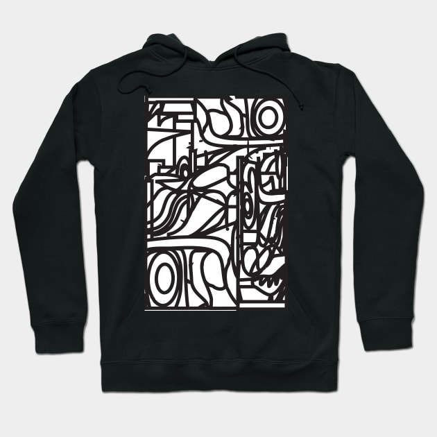 Organic Stain Glass Pattern (Black lines on White Background) Hoodie by charker